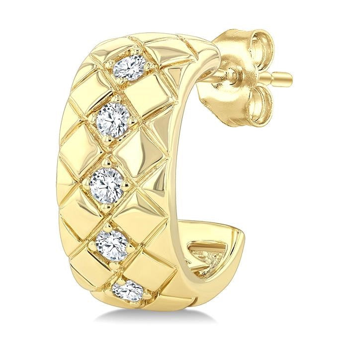 1/5 Ctw Bold Diagonal Crisscross Round Cut Golden Glow Diamond Fashion Half Hoop Earrings in 10K Yellow Gold
