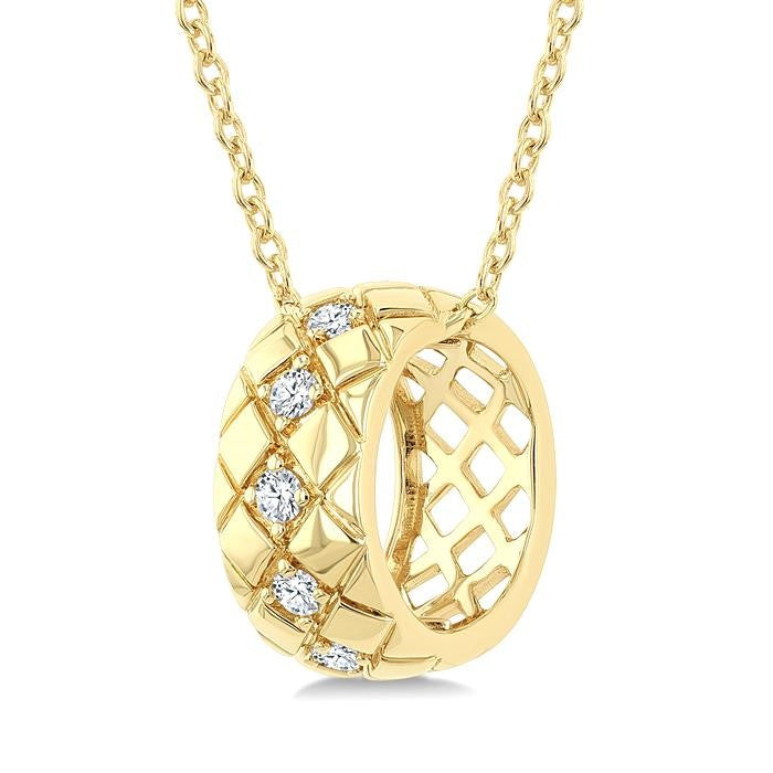 1/10 Ctw Bold Diagonal Crisscross Round Cut Golden Glow Diamond Fashion Pendant With Chain in 10K Yellow Gold