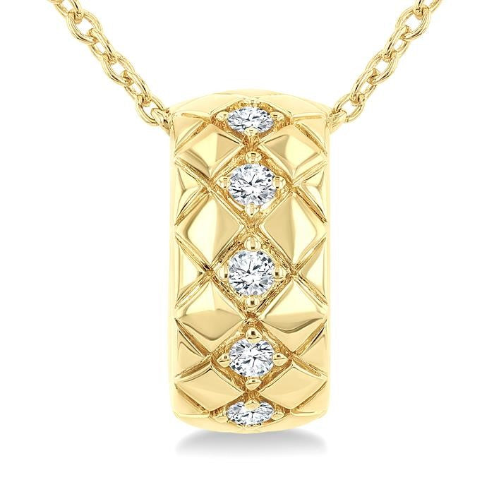 1/10 Ctw Bold Diagonal Crisscross Round Cut Golden Glow Diamond Fashion Pendant With Chain in 10K Yellow Gold