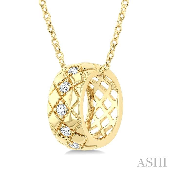 1/10 Ctw Bold Diagonal Crisscross Round Cut Golden Glow Diamond Fashion Pendant With Chain in 10K Yellow Gold