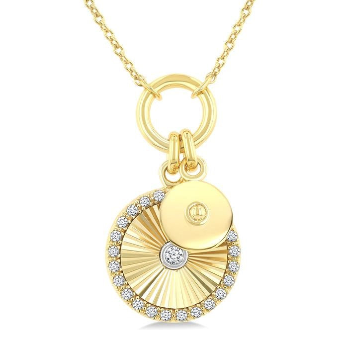 1/6 Ctw Fluted Circle Charm Round Cut Diamond Pirouette Fashion Pendant With Chain in 10K Yellow and White Gold