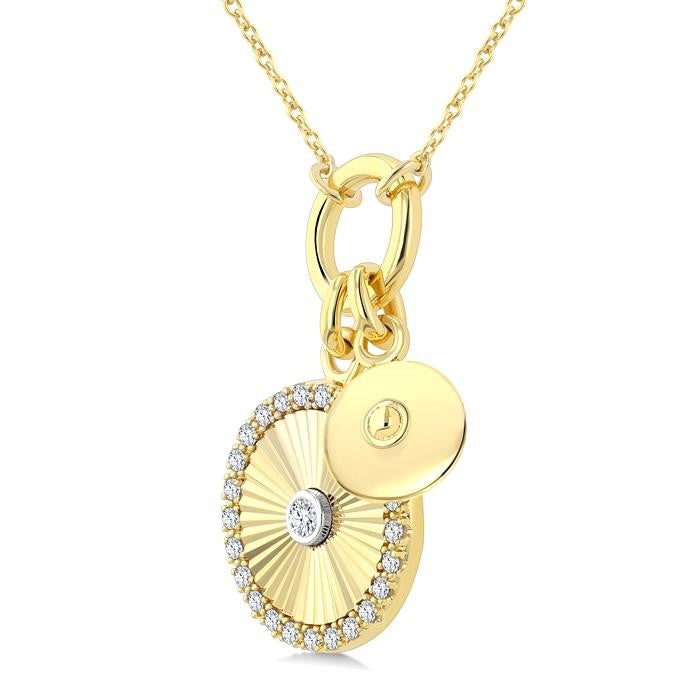 1/6 Ctw Fluted Circle Charm Round Cut Diamond Pirouette Fashion Pendant With Chain in 10K Yellow and White Gold