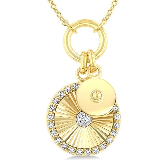 1/6 Ctw Fluted Circle Charm Round Cut Diamond Pirouette Fashion Pendant With Chain in 10K Yellow and White Gold