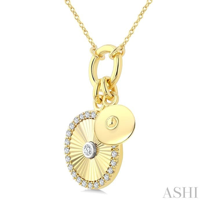1/6 Ctw Fluted Circle Charm Round Cut Diamond Pirouette Fashion Pendant With Chain in 10K Yellow and White Gold