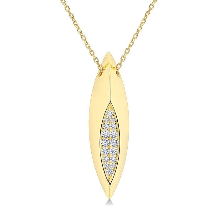 1/10 Ctw Marquise Shape Round Cut Diamond Fashion Pendant in 14K Yellow Gold