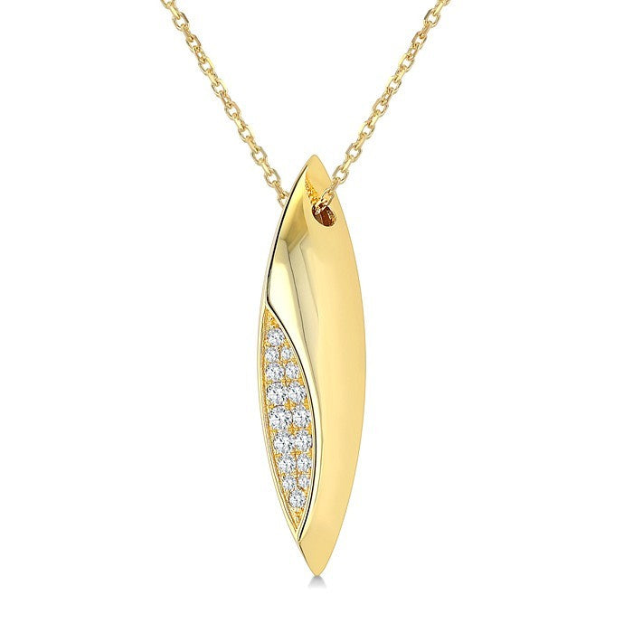 1/10 Ctw Marquise Shape Round Cut Diamond Fashion Pendant in 14K Yellow Gold