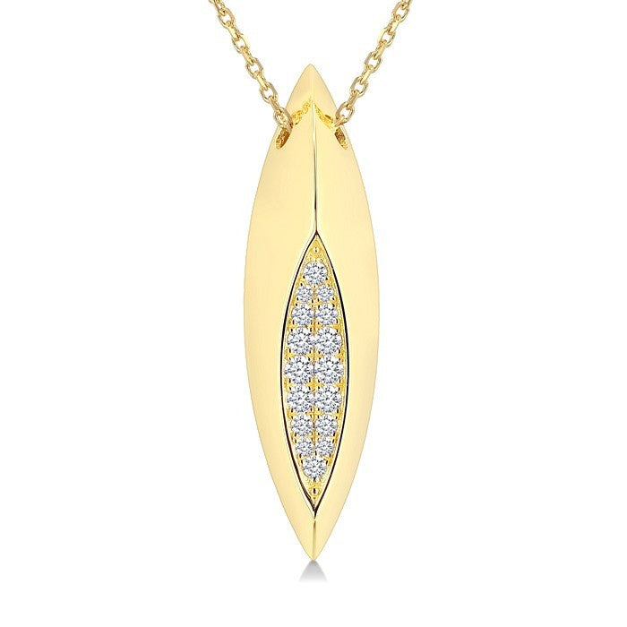 1/10 Ctw Marquise Shape Round Cut Diamond Fashion Pendant in 14K Yellow Gold