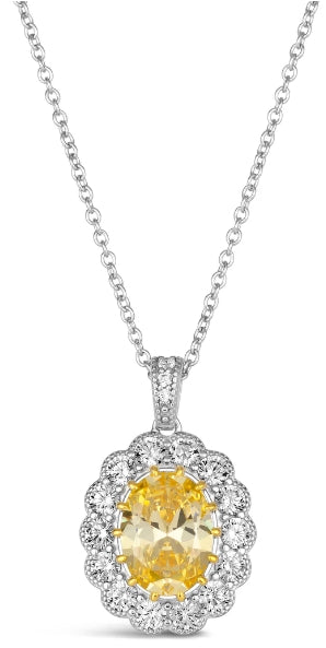 Oval Yellow Crystalline with White Halo Pendant