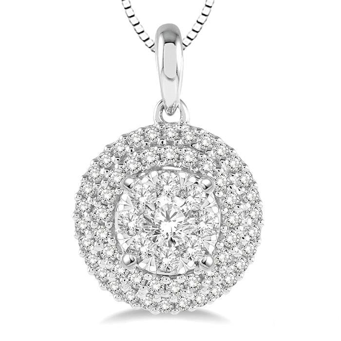 Sundew Laurel Round Shape Halo Shine Bright Essential Diamond Pendant