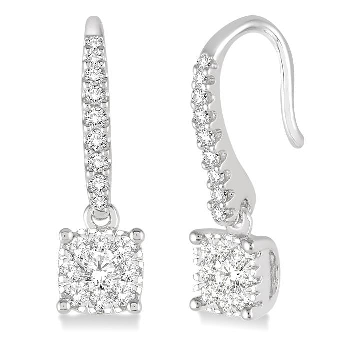 1/2 Ctw Square Shape Diamond Shine Bright Earrings in 14K White Gold