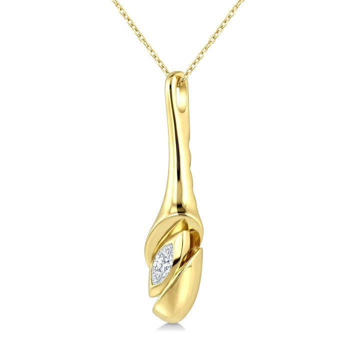 1/3 Ctw Swirl Accent Elongated Teardrop Marquise Cut Diamond Fashion Pendant With Chain in 14K Yellow Gold
