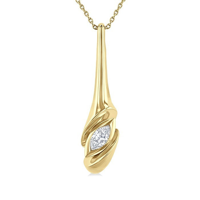 1/3 Ctw Swirl Accent Elongated Teardrop Marquise Cut Diamond Fashion Pendant With Chain in 14K Yellow Gold