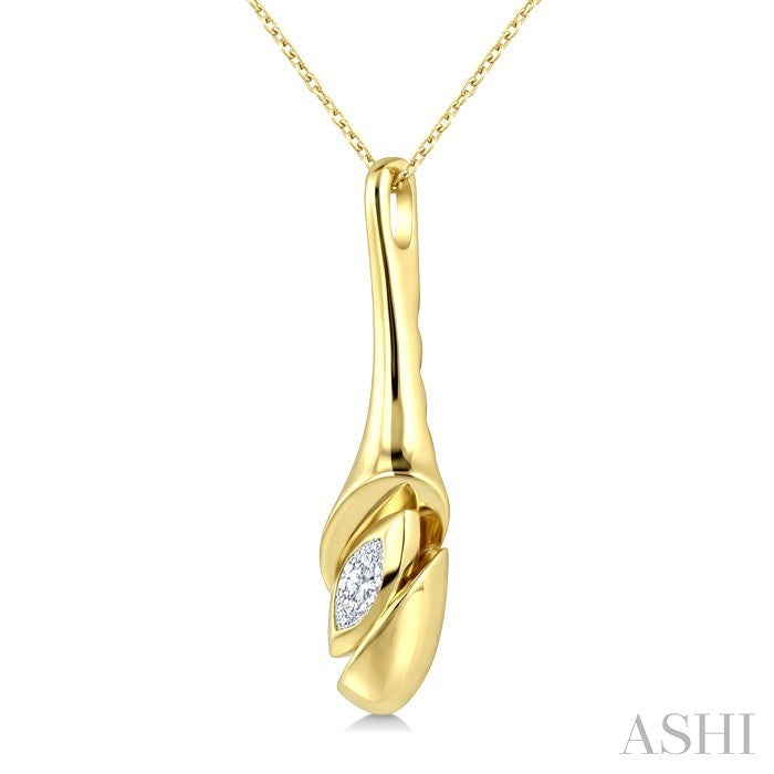 1/3 Ctw Swirl Accent Elongated Teardrop Marquise Cut Diamond Fashion Pendant With Chain in 14K Yellow Gold