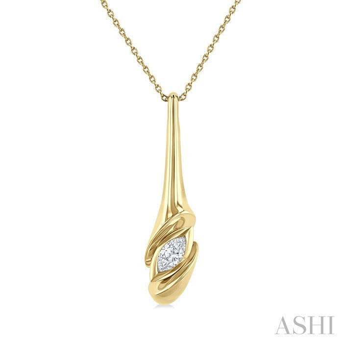 1/3 Ctw Swirl Accent Elongated Teardrop Marquise Cut Diamond Fashion Pendant With Chain in 14K Yellow Gold