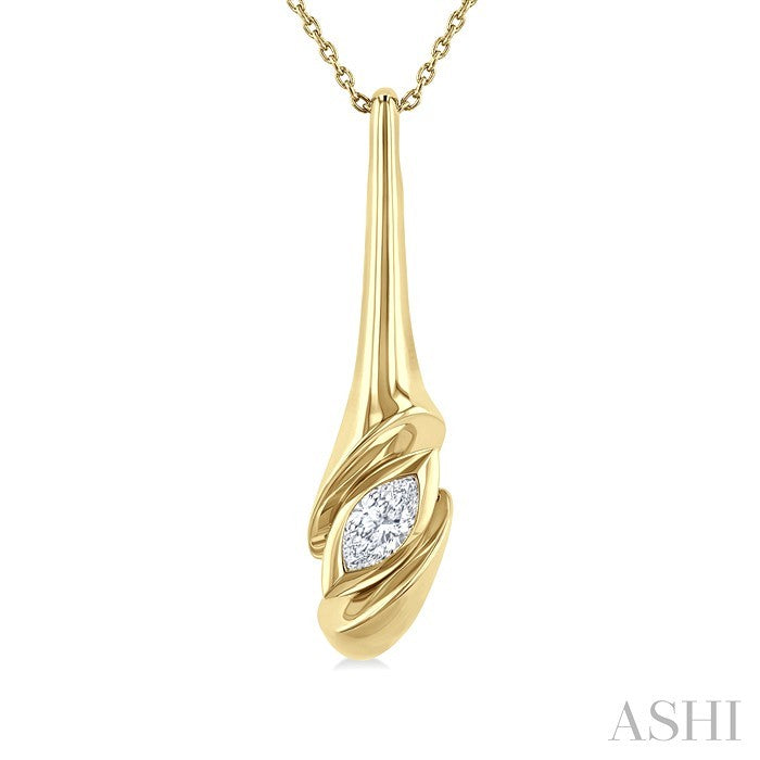 1/3 Ctw Swirl Accent Elongated Teardrop Marquise Cut Diamond Fashion Pendant With Chain in 14K Yellow Gold