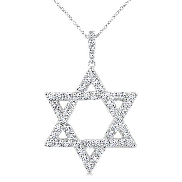 1 1/2 Ctw Star of David Round Cut Diamond Fashion Pendant With Chain in 14K White Gold