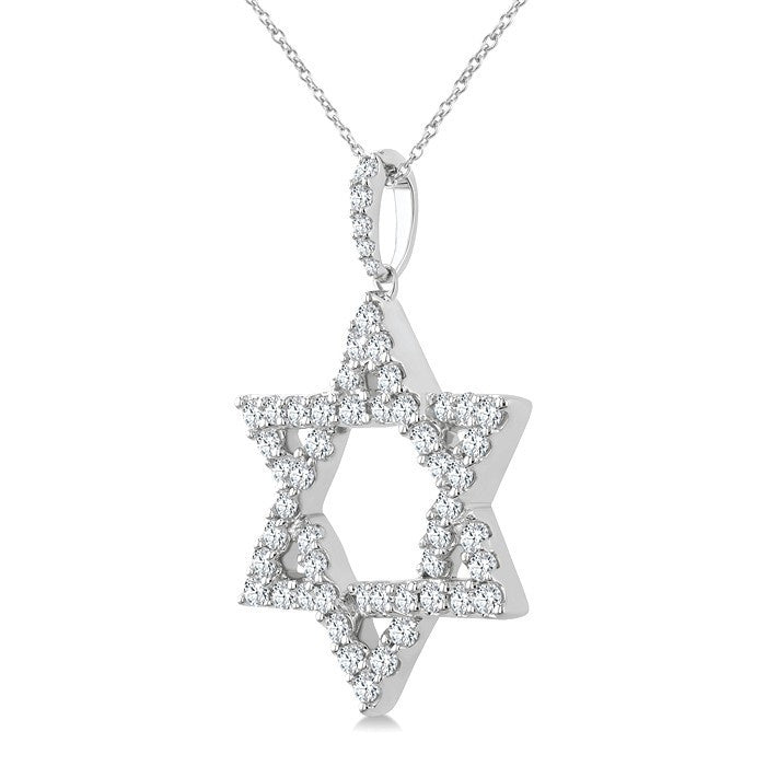 1 1/2 Ctw Star of David Round Cut Diamond Fashion Pendant With Chain in 14K White Gold