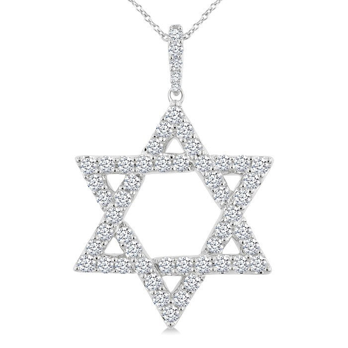 1 1/2 Ctw Star of David Round Cut Diamond Fashion Pendant With Chain in 14K White Gold