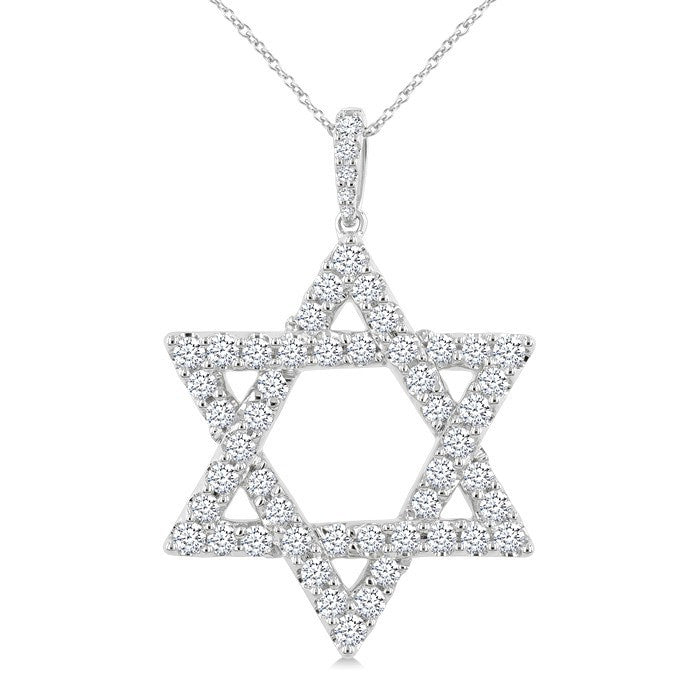 2 Ctw Star of David Round Cut Diamond Fashion Pendant With Chain in 14K White Gold