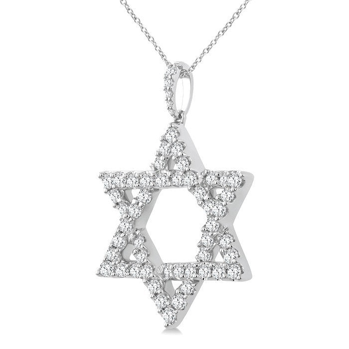 2 Ctw Star of David Round Cut Diamond Fashion Pendant With Chain in 14K White Gold