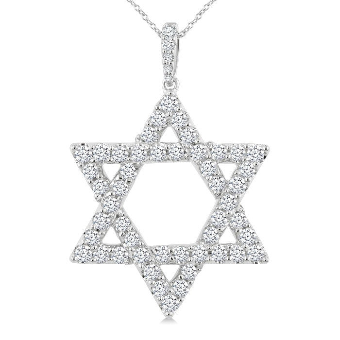 2 Ctw Star of David Round Cut Diamond Fashion Pendant With Chain in 14K White Gold