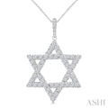 1 1/2 Ctw Star of David Round Cut Diamond Fashion Pendant With Chain in 14K White Gold