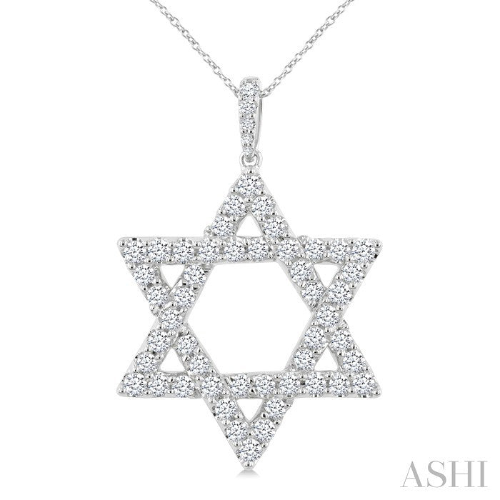 2 Ctw Star of David Round Cut Diamond Fashion Pendant With Chain in 14K White Gold