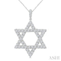 2 Ctw Star of David Round Cut Diamond Fashion Pendant With Chain in 14K White Gold