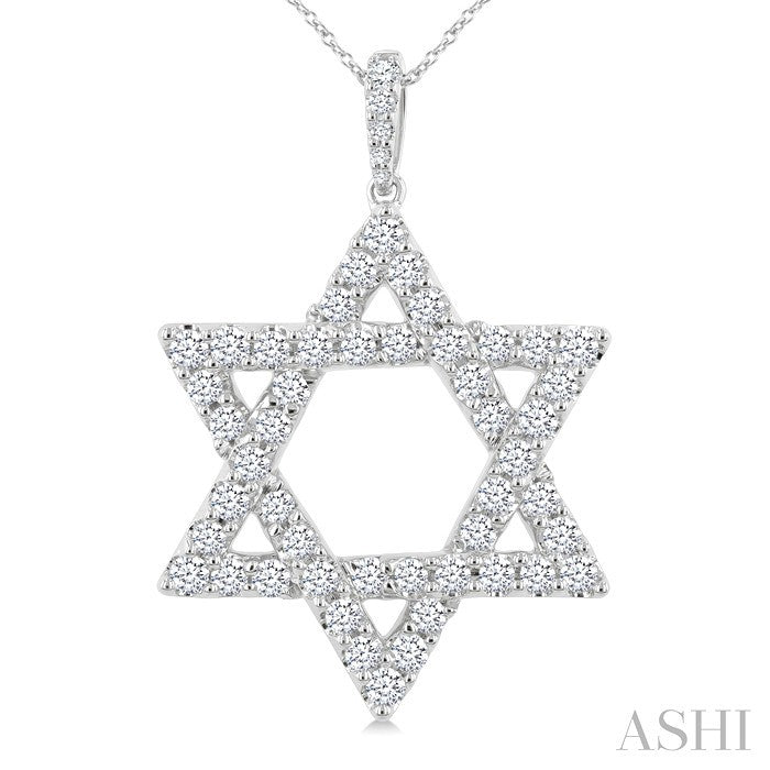 2 Ctw Star of David Round Cut Diamond Fashion Pendant With Chain in 14K White Gold