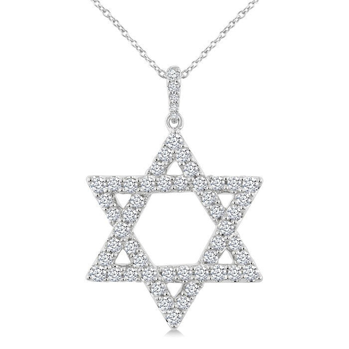 1 Ctw Star of David Round Cut Diamond Fashion Pendant With Chain in 14K White Gold