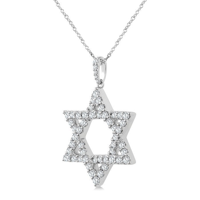 1 Ctw Star of David Round Cut Diamond Fashion Pendant With Chain in 14K White Gold