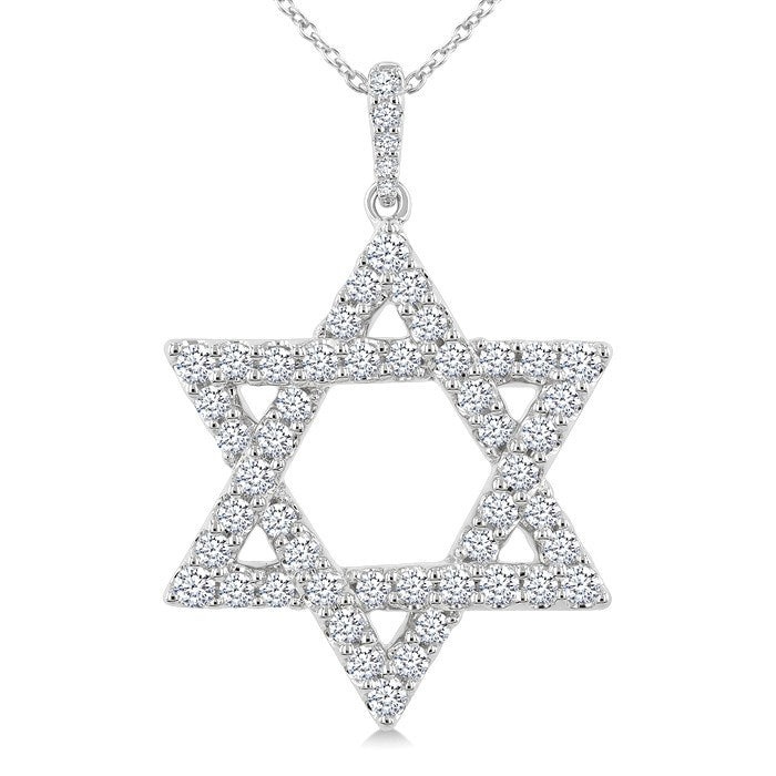 1 Ctw Star of David Round Cut Diamond Fashion Pendant With Chain in 14K White Gold