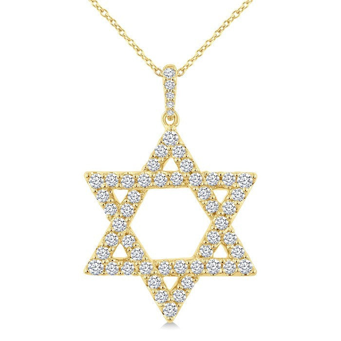 1 Ctw Star of David Round Cut Diamond Fashion Pendant With Chain in 14K Yellow Gold