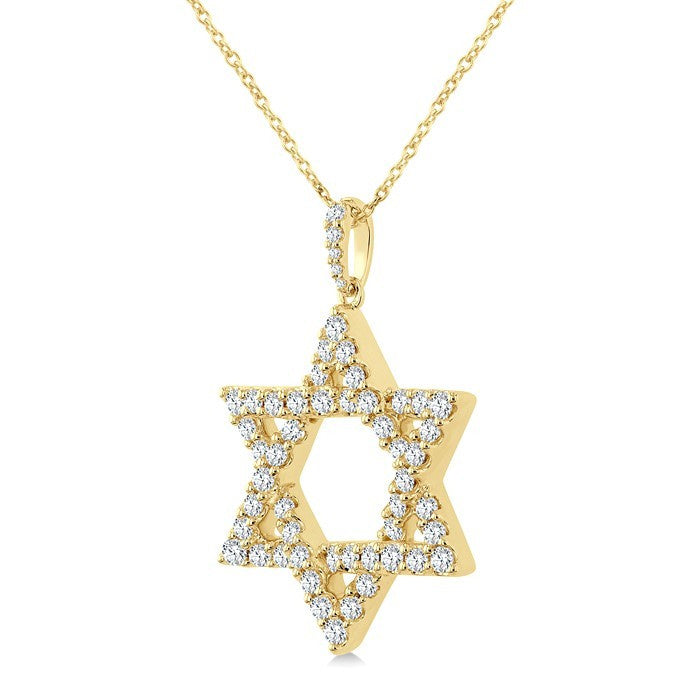 1 Ctw Star of David Round Cut Diamond Fashion Pendant With Chain in 14K Yellow Gold