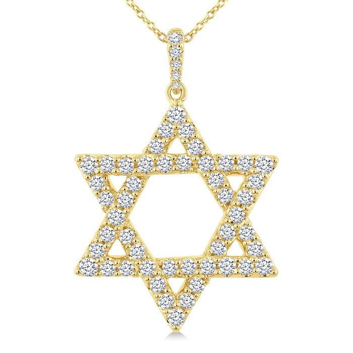 1 Ctw Star of David Round Cut Diamond Fashion Pendant With Chain in 14K Yellow Gold
