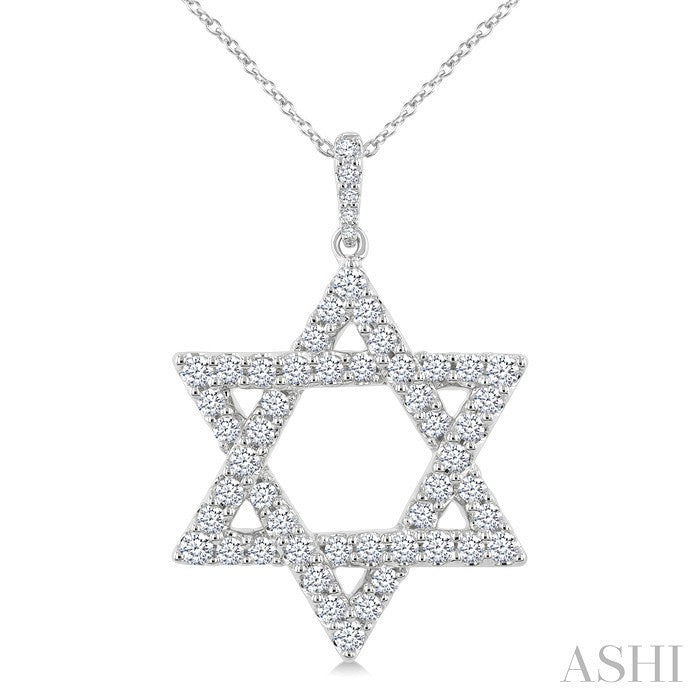 1 Ctw Star of David Round Cut Diamond Fashion Pendant With Chain in 14K White Gold
