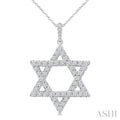 1 Ctw Star of David Round Cut Diamond Fashion Pendant With Chain in 14K White Gold