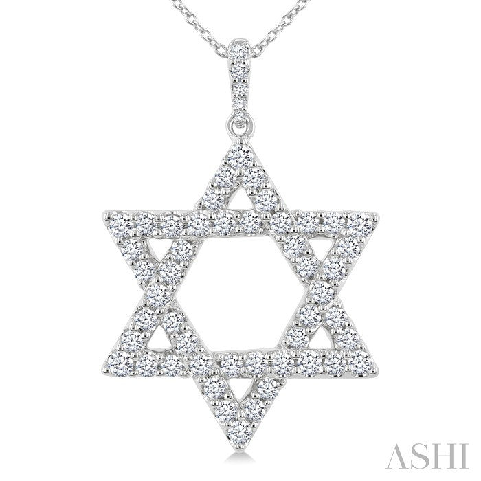 1 Ctw Star of David Round Cut Diamond Fashion Pendant With Chain in 14K White Gold