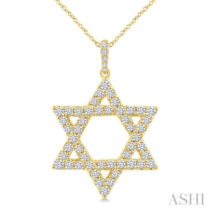 1 Ctw Star of David Round Cut Diamond Fashion Pendant With Chain in 14K Yellow Gold