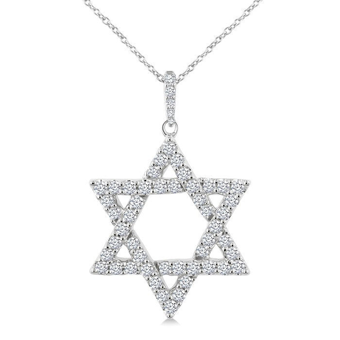 3/4 Ctw Star of David Round Cut Diamond Fashion Pendant With Chain in 14K White Gold