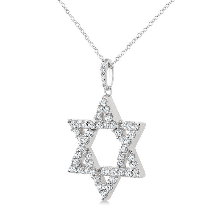 3/4 Ctw Star of David Round Cut Diamond Fashion Pendant With Chain in 14K White Gold