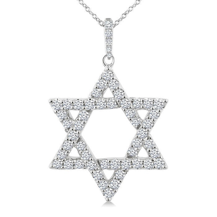 3/4 Ctw Star of David Round Cut Diamond Fashion Pendant With Chain in 14K White Gold