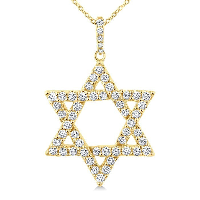 3/4 Ctw Star of David Round Cut Diamond Fashion Pendant With Chain in 14K Yellow Gold
