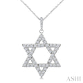 3/4 Ctw Star of David Round Cut Diamond Fashion Pendant With Chain in 14K White Gold