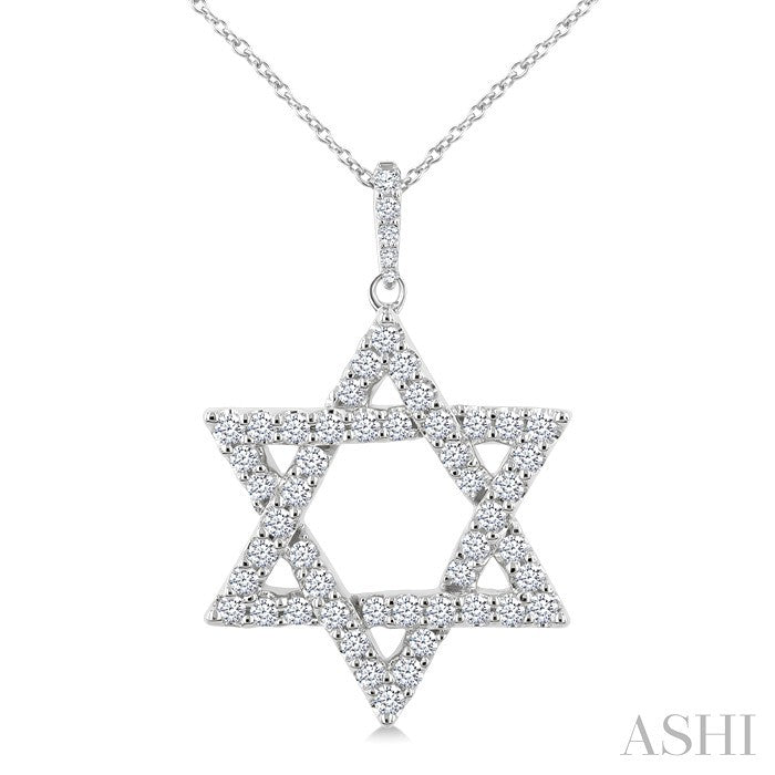 3/4 Ctw Star of David Round Cut Diamond Fashion Pendant With Chain in 14K White Gold