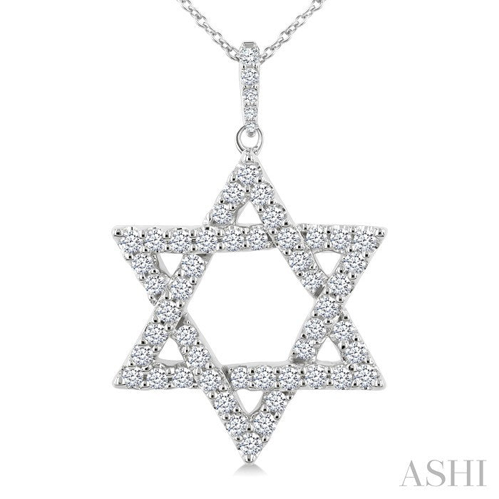 3/4 Ctw Star of David Round Cut Diamond Fashion Pendant With Chain in 14K White Gold