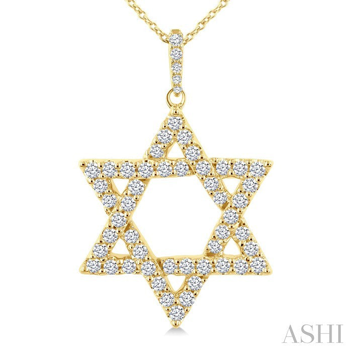 3/4 Ctw Star of David Round Cut Diamond Fashion Pendant With Chain in 14K Yellow Gold