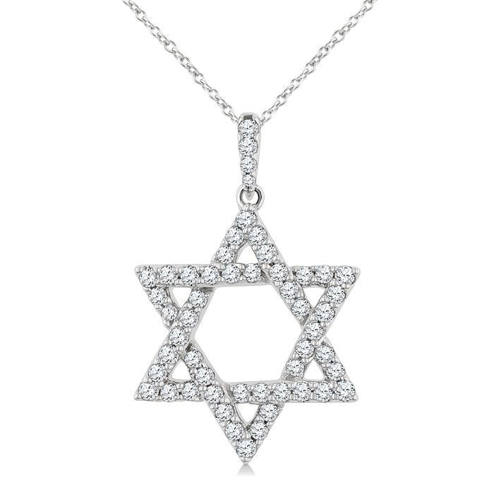 1/2 Ctw Star Of David Round Cut Diamond Fashion Pendant With Chain in 14K White Gold