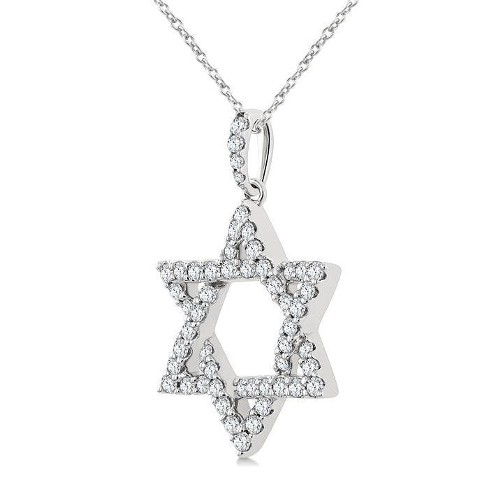 1/2 Ctw Star Of David Round Cut Diamond Fashion Pendant With Chain in 14K White Gold