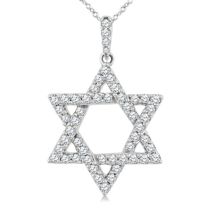 1/2 Ctw Star Of David Round Cut Diamond Fashion Pendant With Chain in 14K White Gold